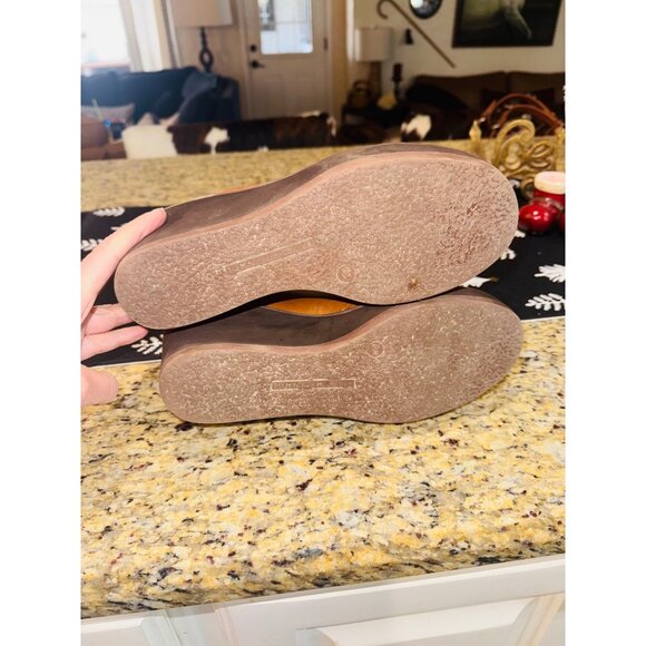 Tommy Hilfiger Women 9.5 Platform Camel Leather Wedge Chelsea Boots Brogue Boho - Picture 12 of 13